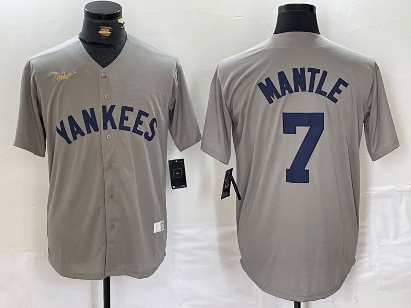 Men New York Yankees #7 Mantle Grey Throwback Nike Game 2024 MLB Jersey style 15